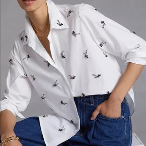 NWT Anthropologie Dhruv Kapoor Jeweled Button Down Sz L